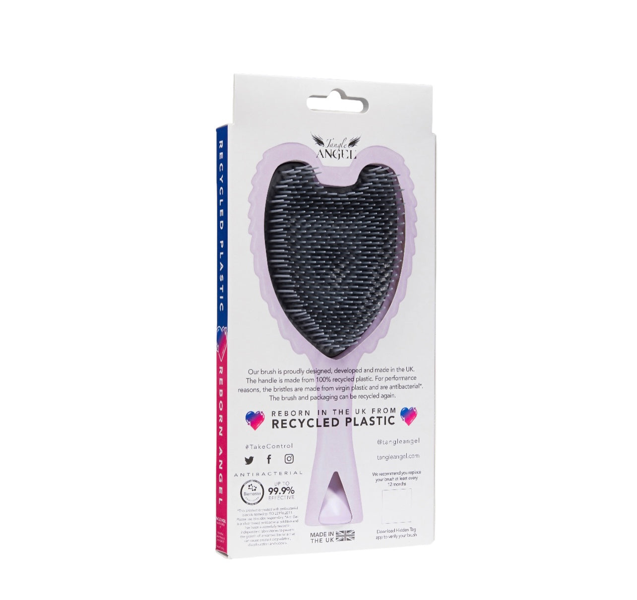 Tangle Angel RE:BORN Lilac reborn in the UK from recycled plastic, antibacterial hairbrush, love your hair, love your planet Phoenix Nationale