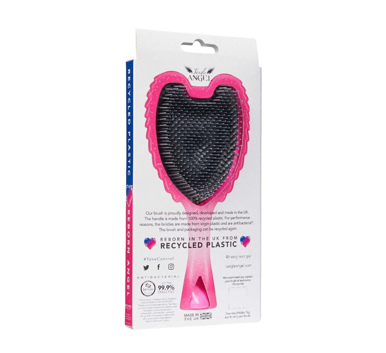 Tangle Angel RE:BORN Pink Sparkle reborn in the UK from recycled plastic, antibacterial hairbrush, love your hair, love your planet Phoenix Nationale