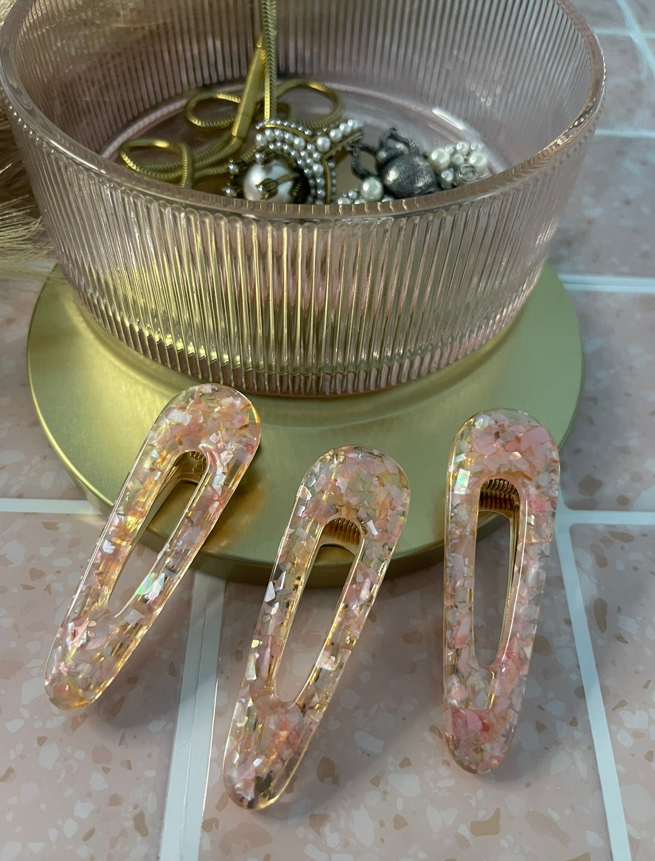 Pink Pewter Sugar - Marbleized Metal Clip Pink Lemonade
