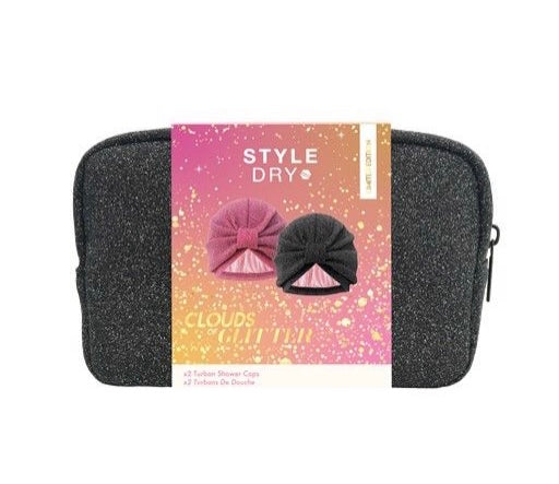 STYLEDRY Cloud of Glitter - 3-Piece Set Includes 2 Shower Caps + Reusable Zip Makeup Bag X Phoenix Nationale