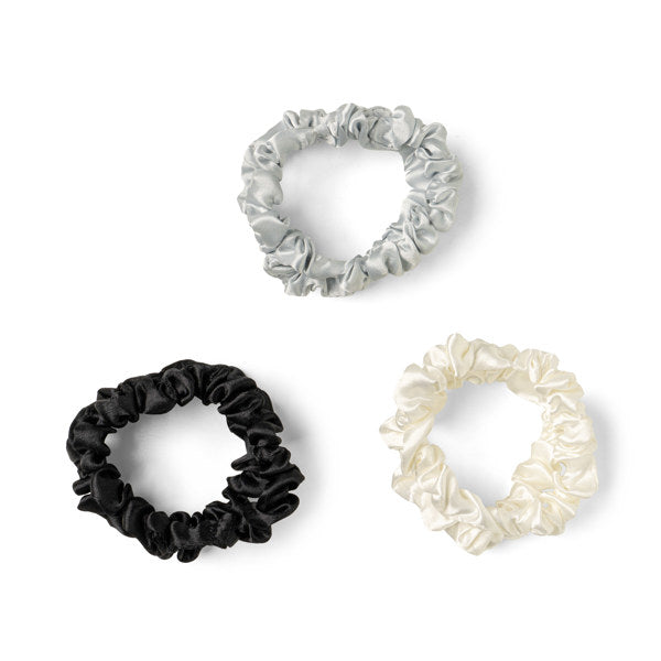 Crush Take Care Silky Satin Scrunchies Multi Black, Silver, Cloud 6 Piece Set Phoenix Nationale