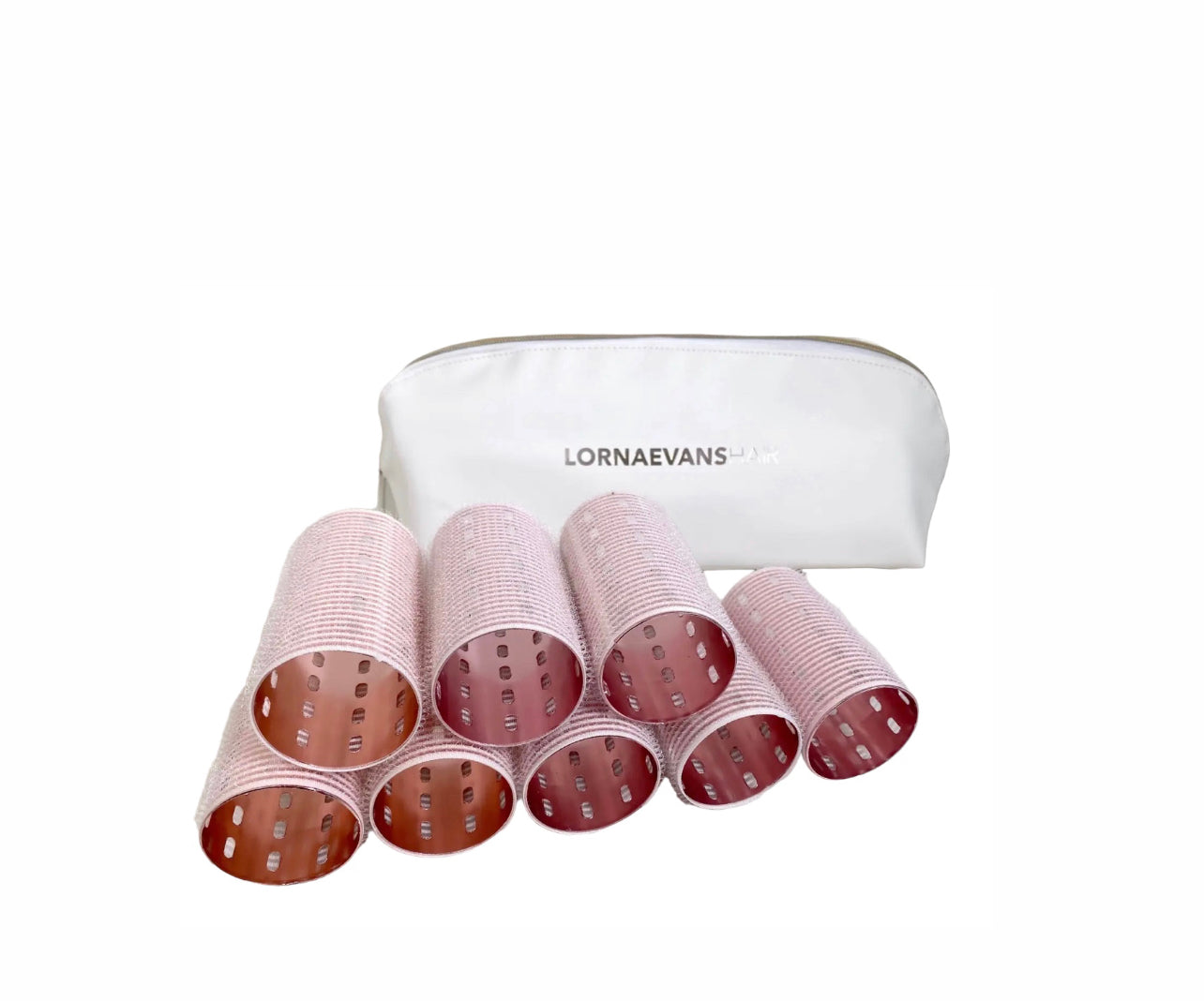 NEW Lorna Evans Velcro Aluminum Self Grip Rollers 90mm - White Rose Gold Large Set x 8 + deluxe carry bag X Phoenix Nationale