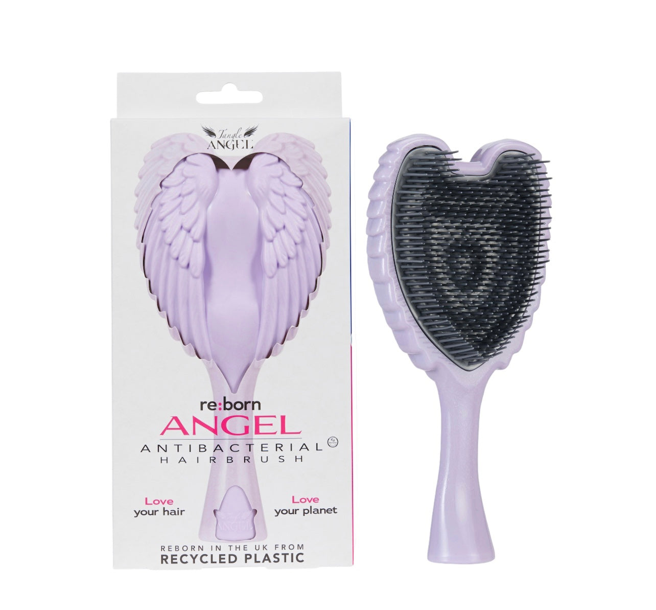 Tangle Angel RE:BORN Lilac reborn in the UK from recycled plastic, antibacterial hairbrush, love your hair, love your planet Phoenix Nationale