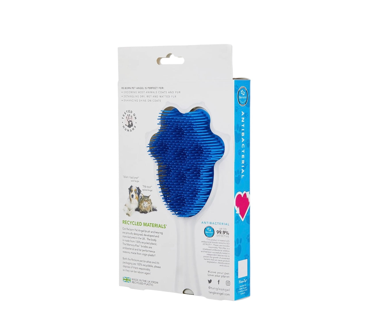 Tangle Angel Pet Angel RE:BORN - Grey blue supersoft large antibacterial detangling per brush & super cute keyring brush reborn in the UK from recycled plastic, antibacterial pet brush, Phoenix Nationale