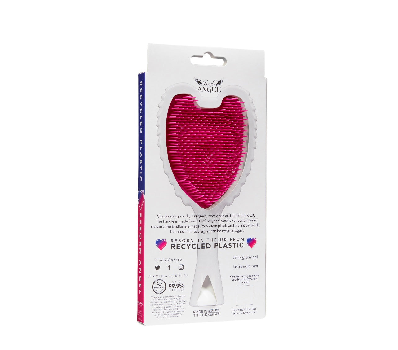 Tangle Angel RE:BORN White Fuchsia reborn in the UK from recycled plastic, antibacterial hairbrush, love your hair, love your planet Phoenix Nationale