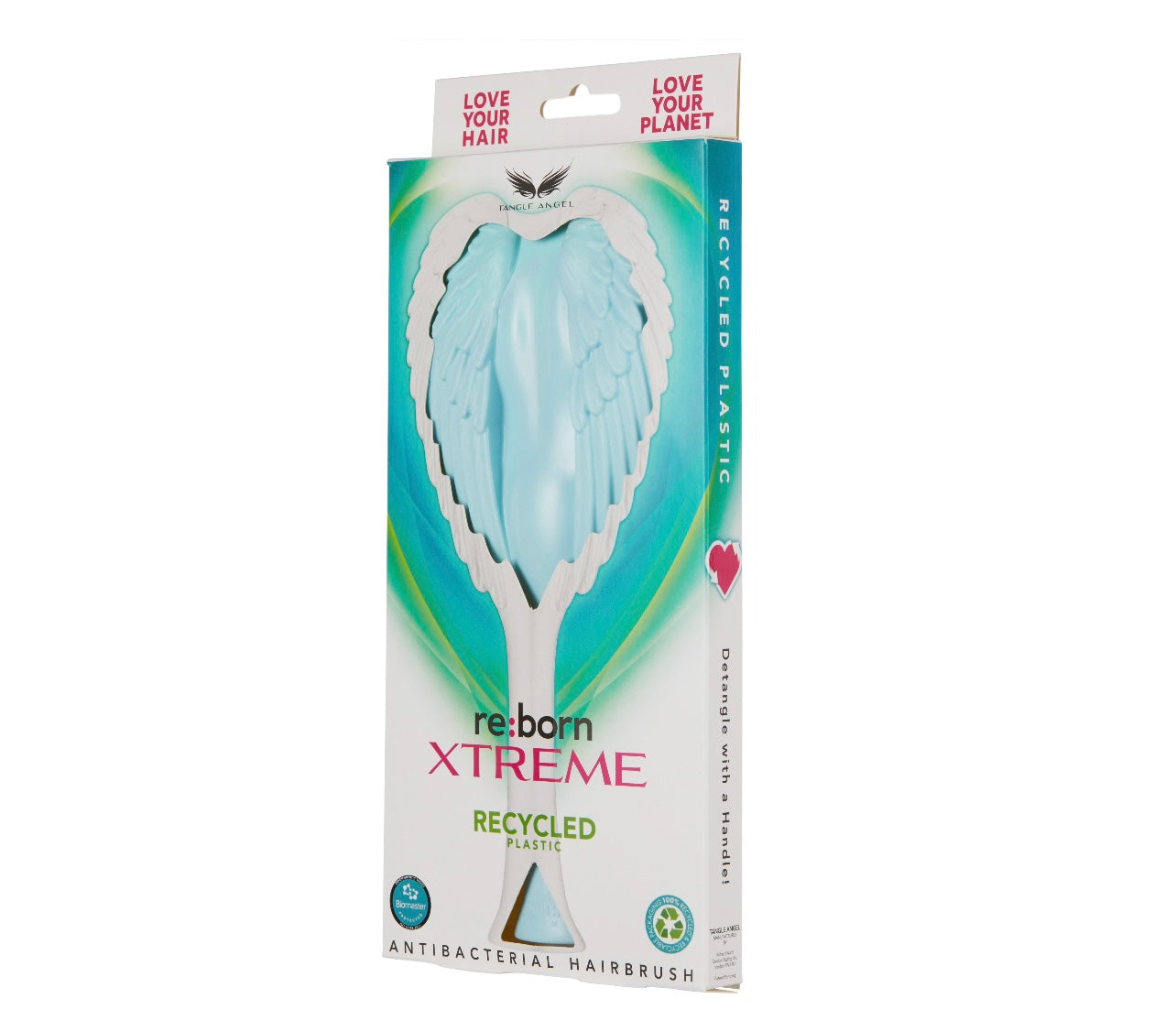 Tangle Angel RE:BORN Xtreme Ice Blue reborn in the UK from recycled plastic, antibacterial hairbrush, love your hair, love your planet Phoenix Nationale