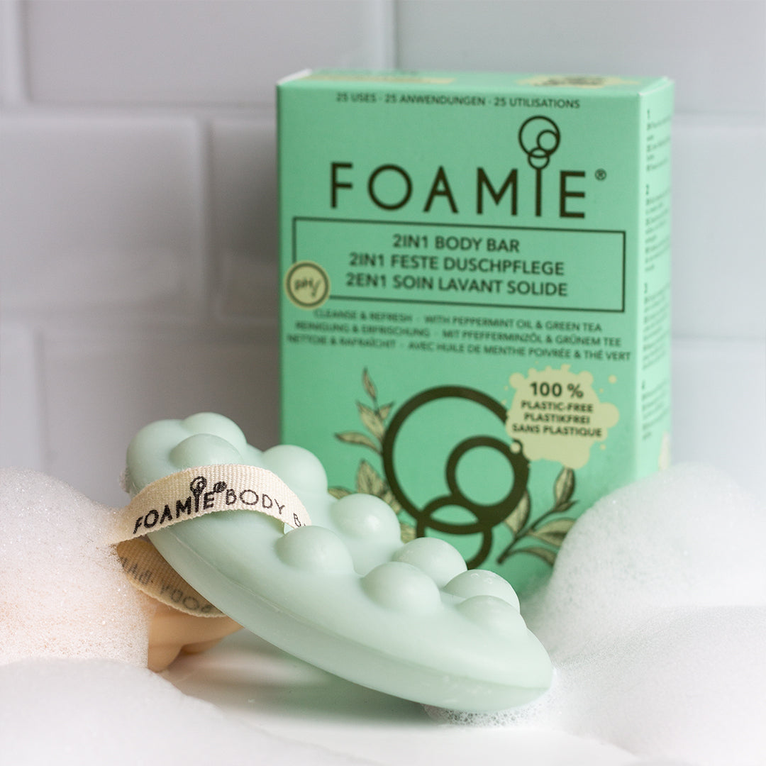 Foamie Body Bar – 2-in-1 Reinigungs- & Pflege-Riegel, Mit Massageeffekt | Für Empfindliche Haut, PH-optimiert