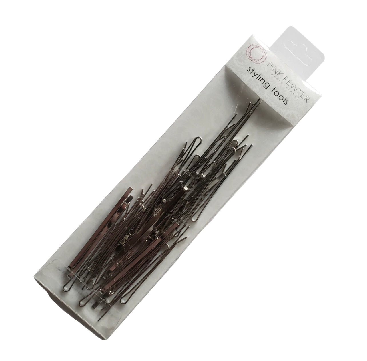 Pink Pewter Professional Flat Metal Styling Bobby Pins in Storage Case - 40pc Pack Silver