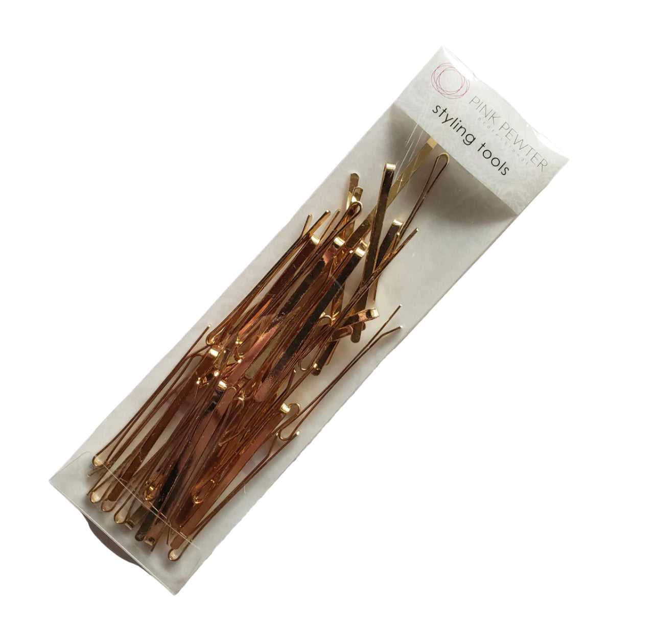 Pink Pewter Professional Flat Metal Styling Bobby Pins in Storage Case - 40pc Pack Gold