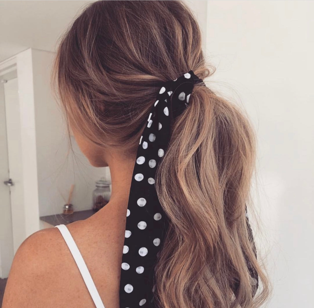 Olivia Moss® Silky Satin Hair Scarf | Polka Dots Black & White