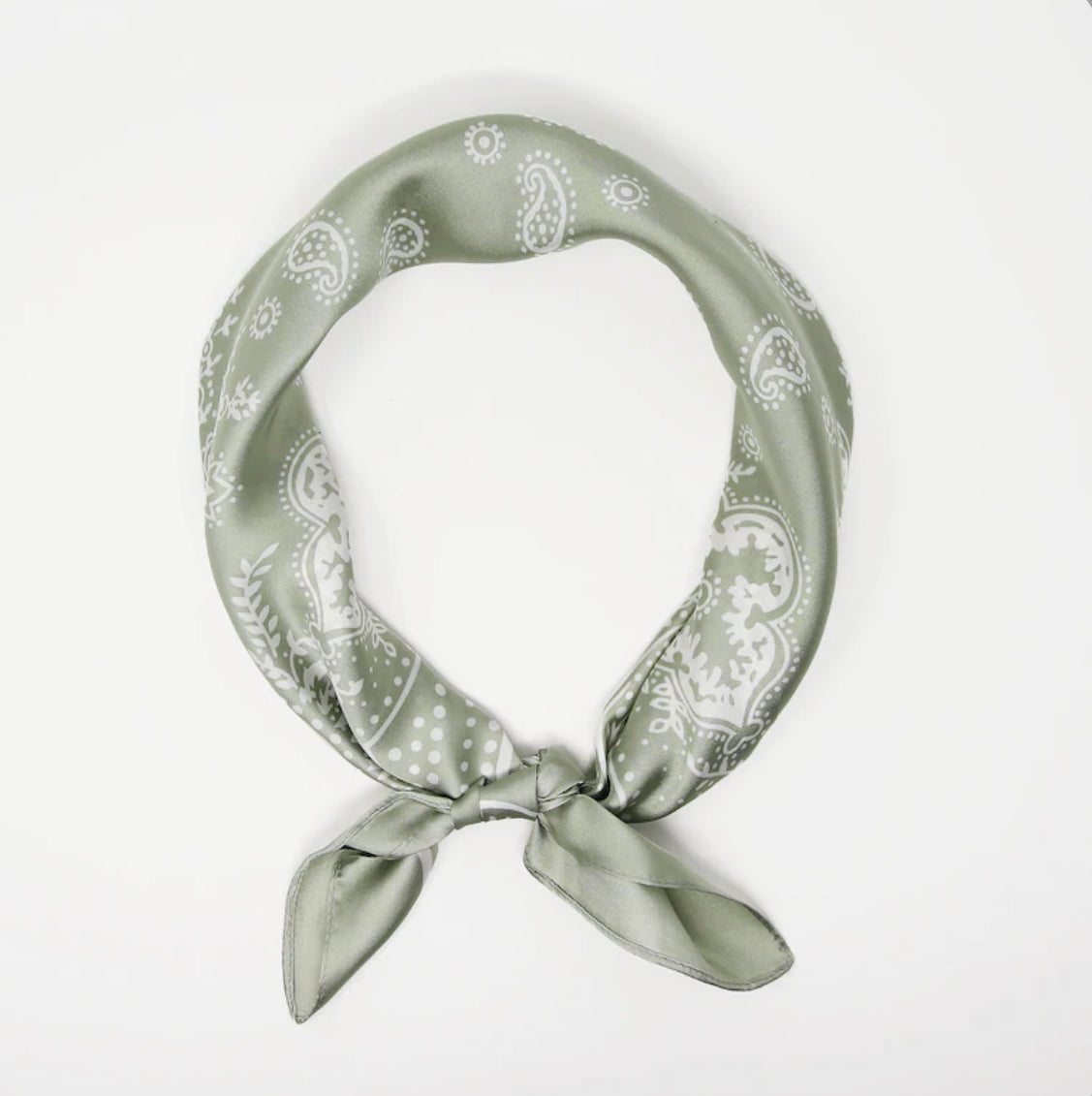Olivia Moss® Silky Satin Hair Scarf Every Day Every Way | Paisley Sage & White | Phoenix Nationale