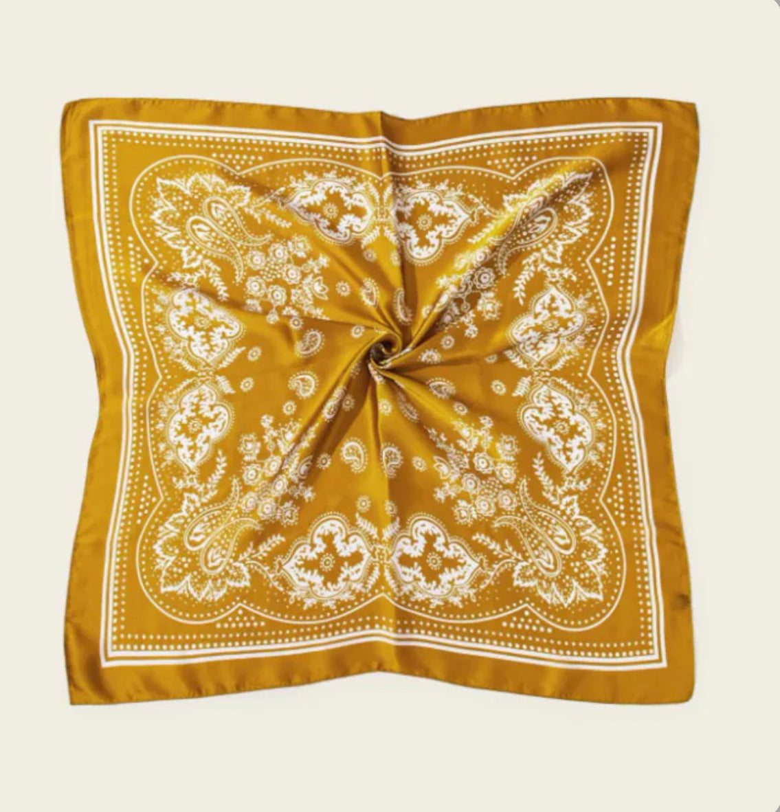 Olivia Moss® Silky Satin Hair Scarf Every Day Every Way | Paisley Gold & White | Phoenix Nationale