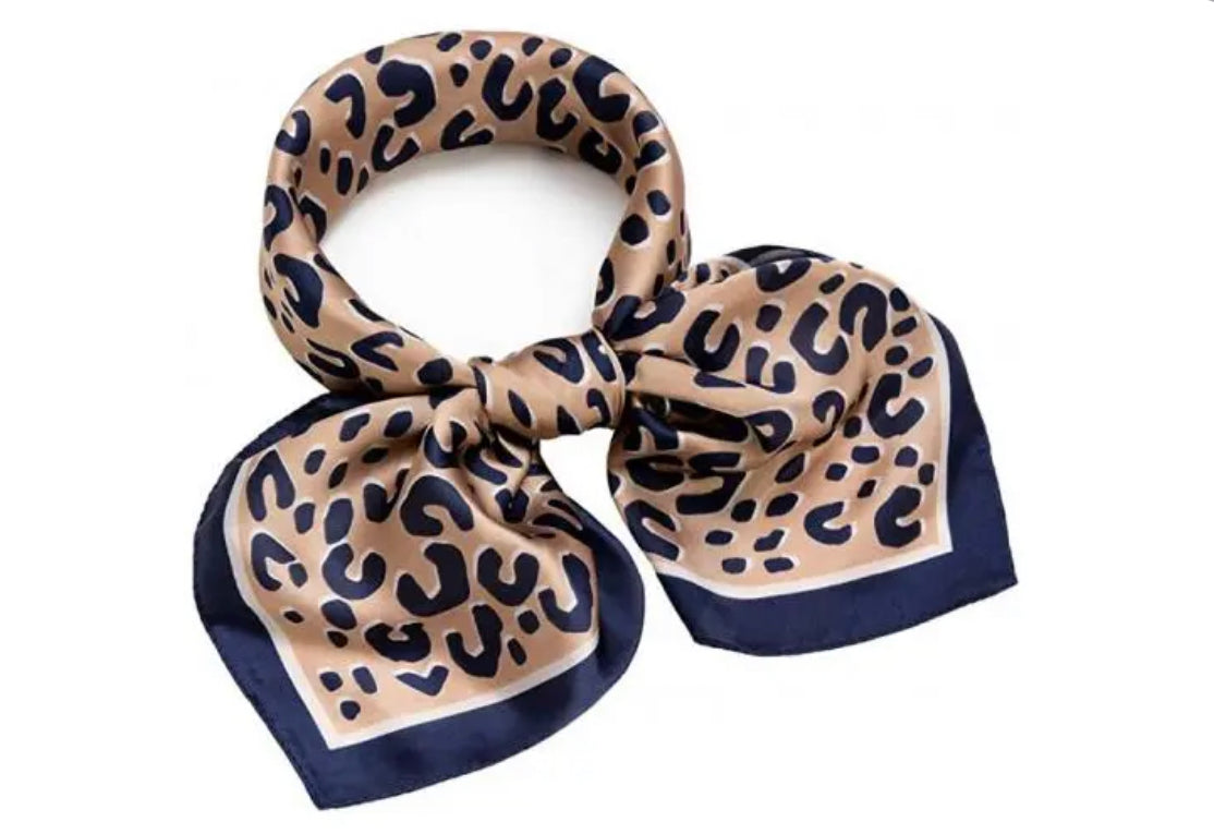 Olivia Moss® Silky Satin Hair Scarf Every Day Every Way | Cheetah Tan & Navy | Phoenix Nationale