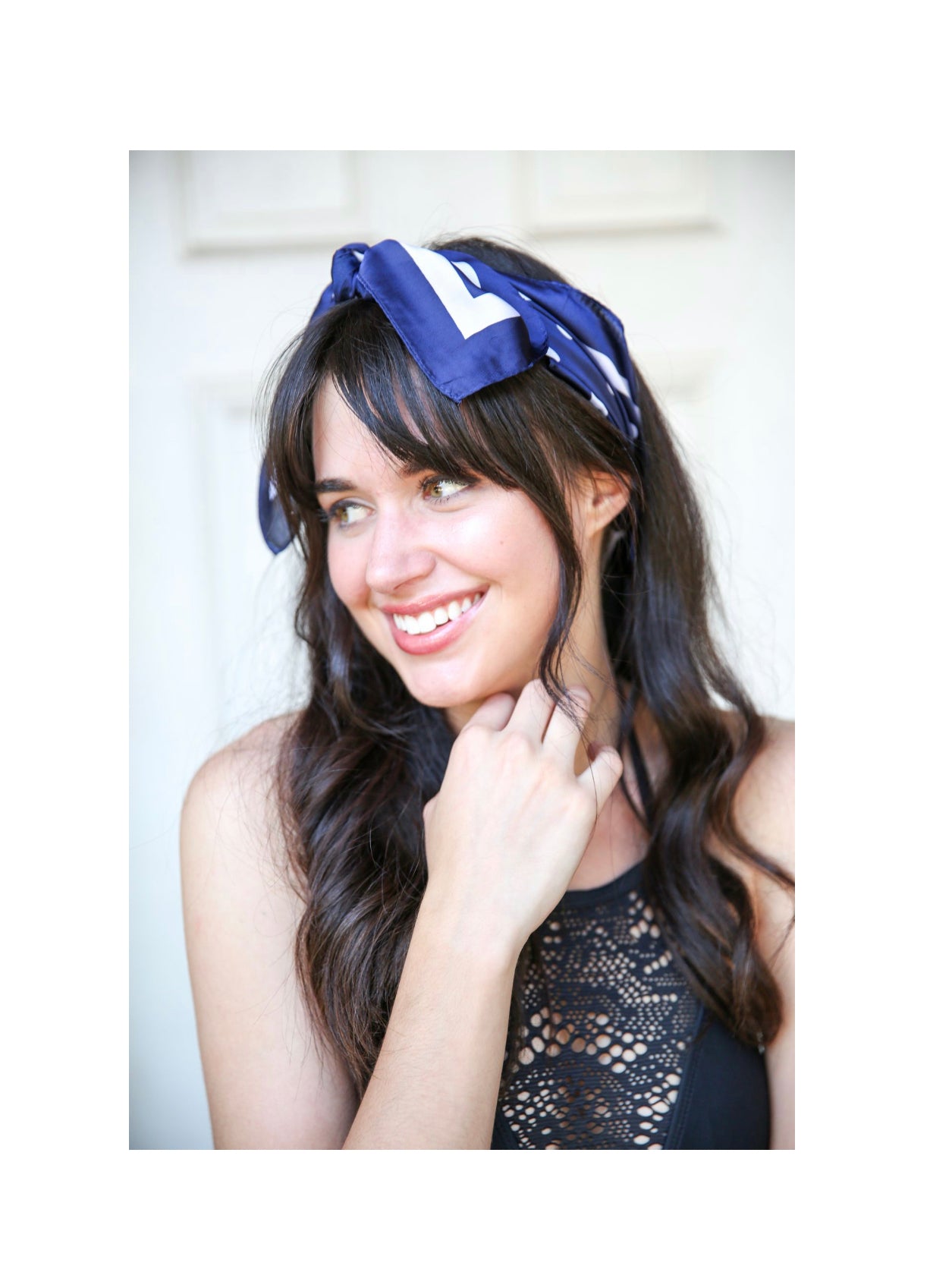 Olivia Moss® Silky Satin Hair Scarf | Polka Dots Navy & White