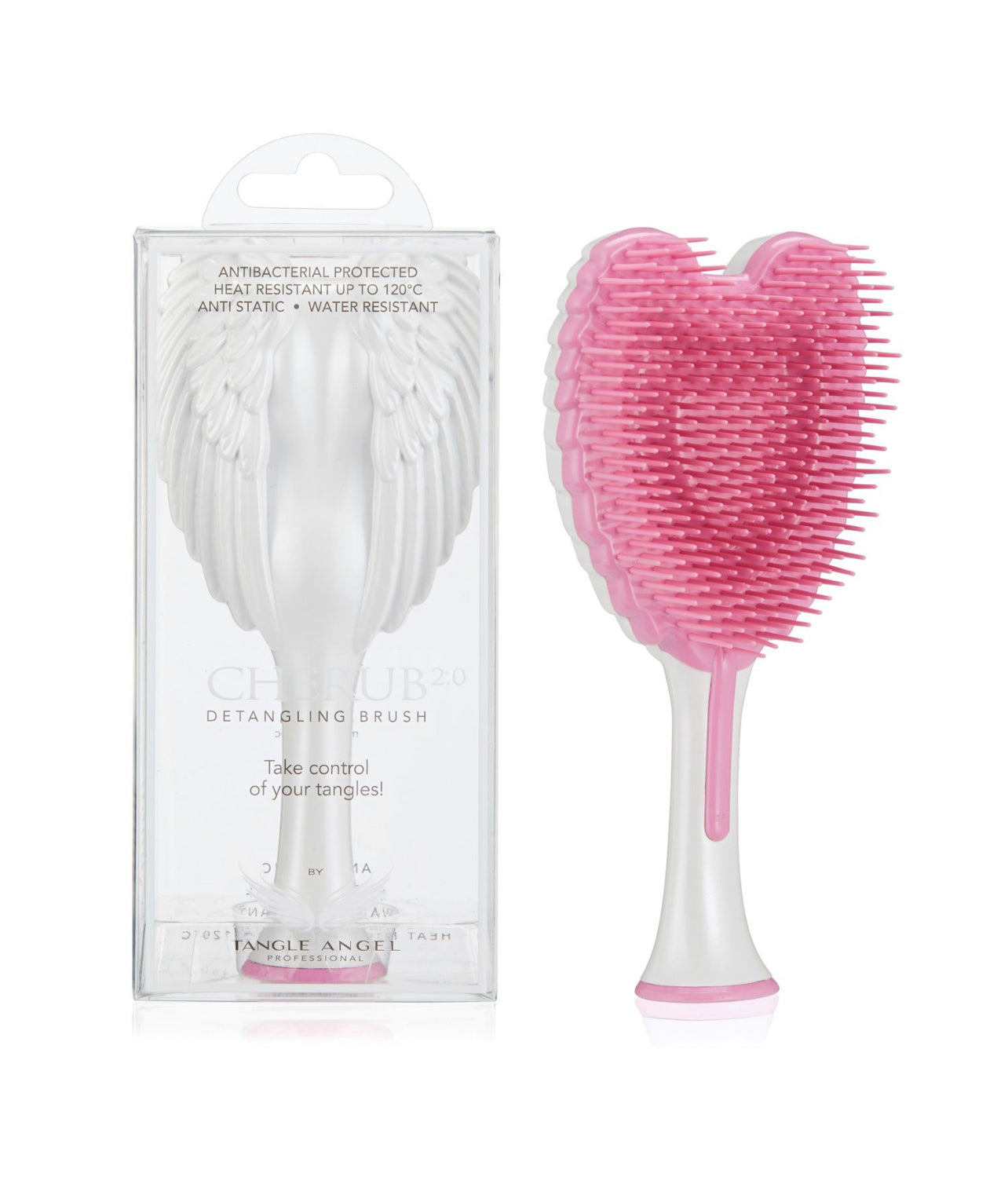 Tangle Angel Cherub 2.0 Gloss White with Pink Bristles | Children's Detangling Hairbrush Phoenix Nationale