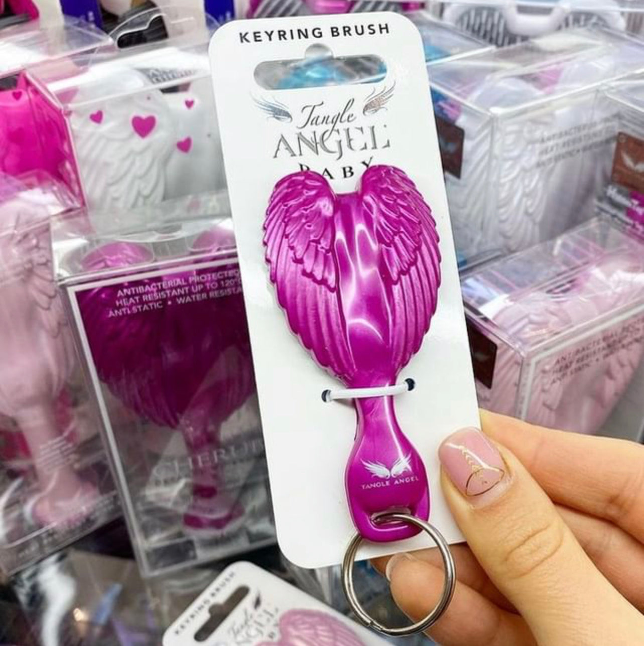 Tangle Angel Pocket-sized key ring brush - Fuchsia