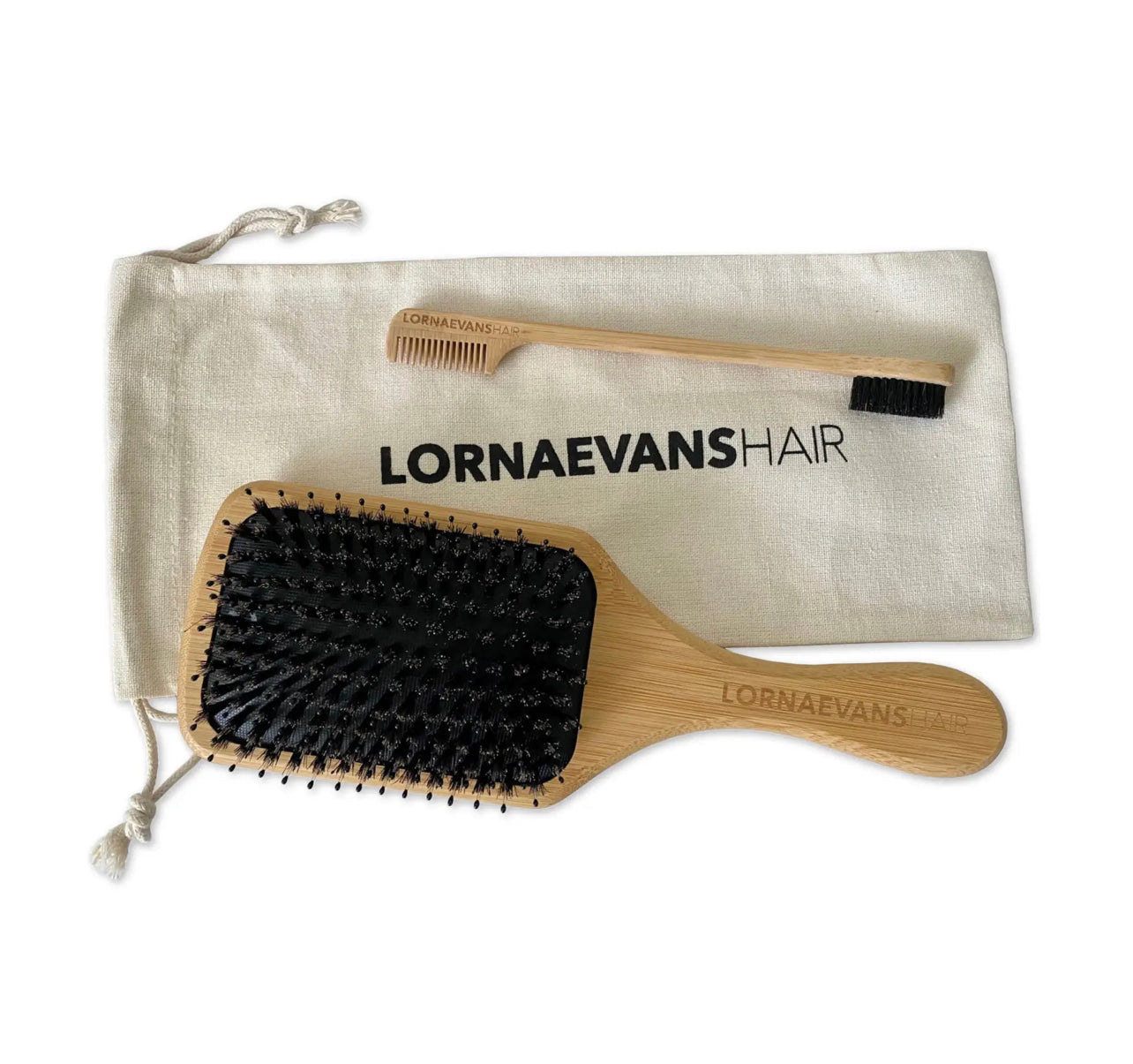 LE Paddle Brush & Edge Control Brush & Comb Combo With Drawstring Bag
