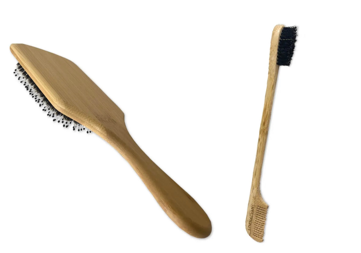 LE Paddle Brush & Edge Control Brush & Comb Combo With Drawstring Bag
