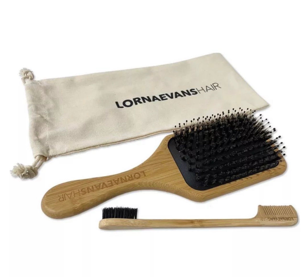 LE Paddle Brush & Edge Control Brush & Comb Combo With Drawstring Bag